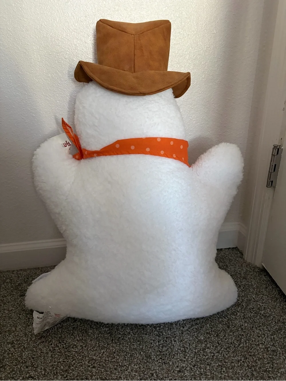 T.J.Maxx White Ghost Accent Pillow with Orange Polka Bandana and Tan Cowboy Hat